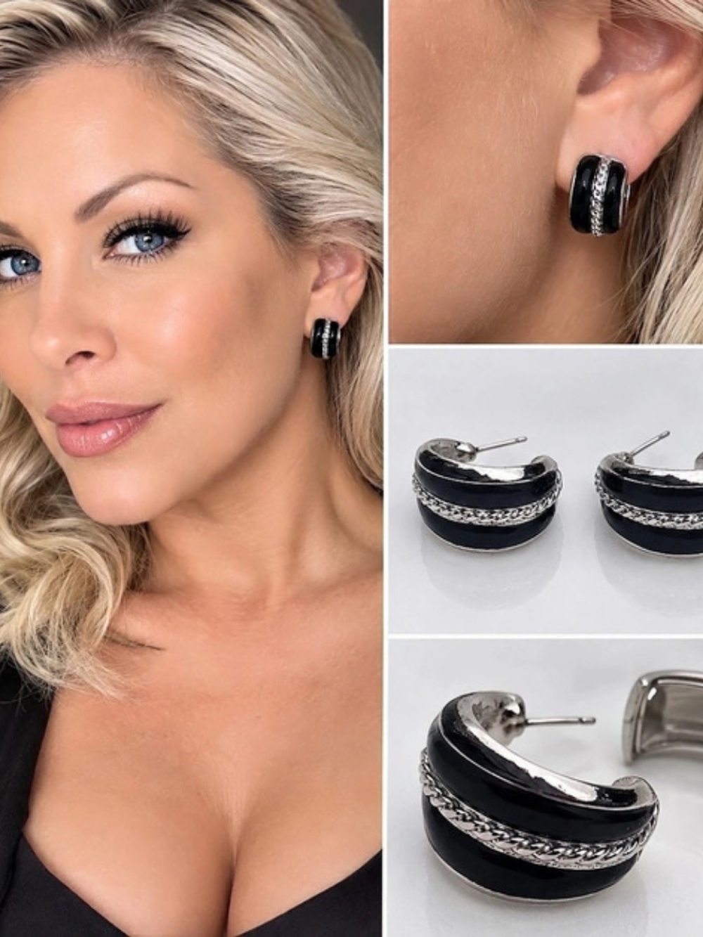 Black & Silver Hoop Earrings Like New